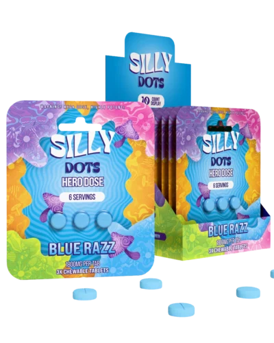 Party Pack | Silly Dots Hero Dose 1800mg Tabs | 3 Tabs | Blue Razz | 10 Count Display