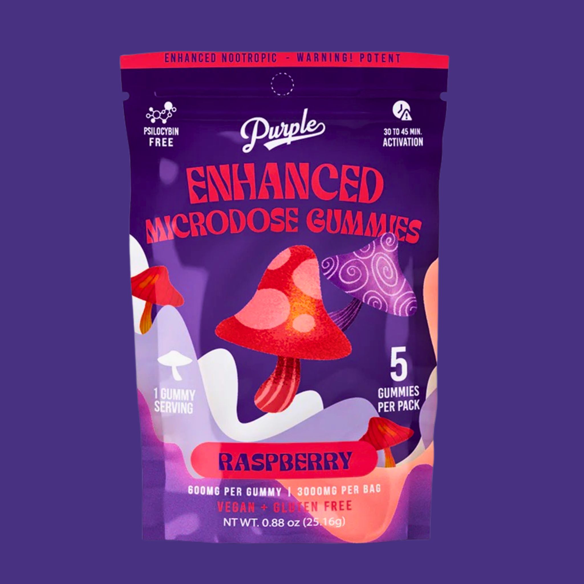 Purple Mushroom Enhanced Microdose Gummies | Raspberry